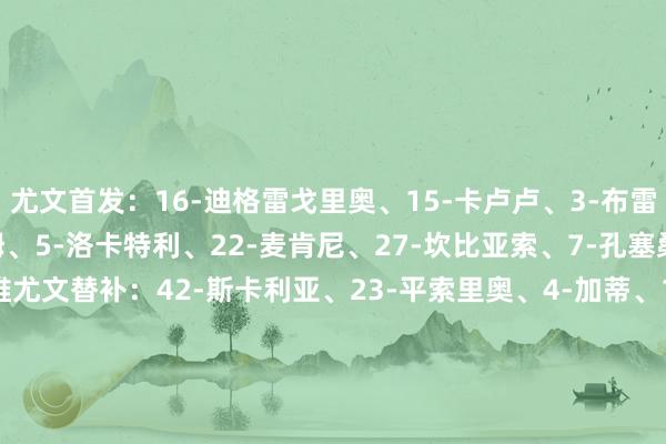 尤文首发：16-迪格雷戈里奥、15-卡卢卢、3-布雷默、6-凯利、2-霍尔姆、5-洛卡特利、22-麦肯尼、27-坎比亚索、7-孔塞桑、13-博加、30-戴维尤文替补：42-斯卡利亚、23-平索里奥、4-加蒂、19-凯夫伦·图拉姆、21-米雷蒂、18-科斯蒂奇、8-库普梅纳斯、10-伊尔迪兹、20-奥蓬达、11-热格罗瓦博洛尼亚首发：13-拉瓦利亚、33-胡安·米兰达、5-赫兰、26-卢库米、20-佐尔泰亚、4-波贝加、8-弗鲁勒、23-索姆、28-坎比亚吉、7-奥尔索里尼、9-卡斯特罗博洛尼亚替补：82-弗朗切斯凯利、25-马西莫·佩西纳、14-赫格姆、17-马里奥、41-维蒂克、29-德西尔维斯特里、22-利科扬尼斯、19-刘易斯·弗格森、10-贝纳德斯基、6-莫罗、21-奥尔加德、11-乔纳森·罗、73-卡斯塔尔多    体育集锦