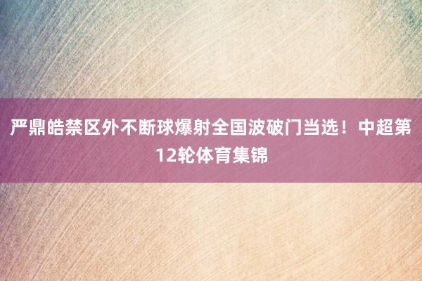 严鼎皓禁区外不断球爆射全国波破门当选！中超第12轮体育集锦